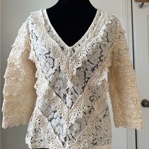Tracy Reese Ivory Lace Blouse XS/S | Romantic Boho V-Neck Top